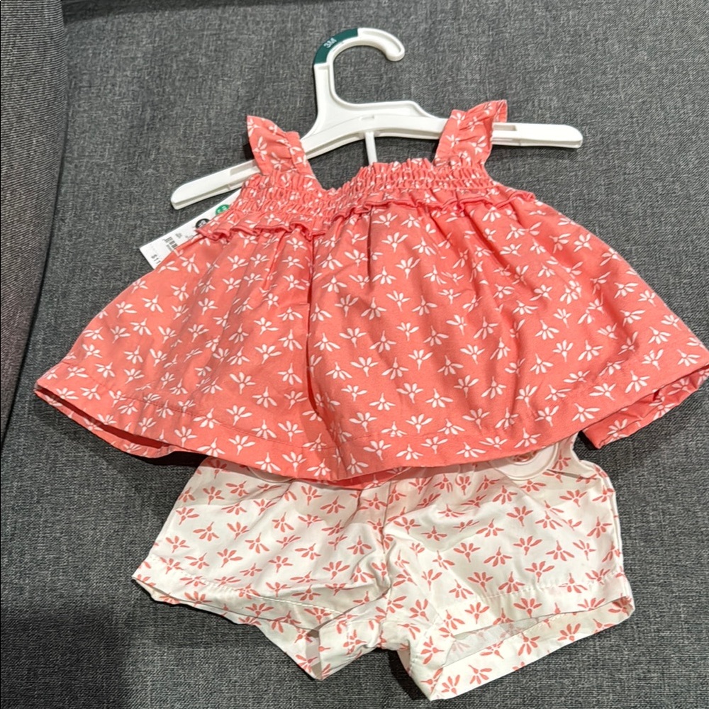 Coral Floral Baby Dress and Shorts Set